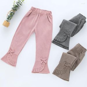 Jeans 2023 Fashion Sping Autumn Kids Trousers Corduroy Bow-knot Flared Solid Girls Pants Children Clothing Girl Warm