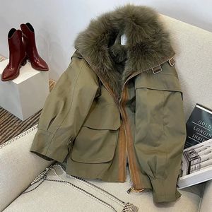 Kvinnor Down Parkas Winter Thicken Coat Kvinnor Plush Warm Päls krage Kvinna 2023 Vintage Loose Windproof 231121