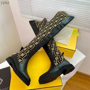 2023 gebreide sock-stijl flats tall laarzen rockoko -jacquard stretch stof zwart leer over-knie-hoge laars voor vrouwen luxe designer schoenen fabrieksschoenen schoenen