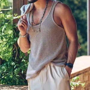 Men s Tank Tops Summer Casual Solid Knitted Men Loose Crew Neck Sleeveless Vest Fashion Mens Clothes Streetwear For Male Knit Pullover 230421