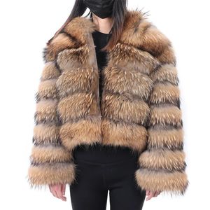 Kvinnors päls faux Maomaokong Real Fur Coat Jacket Winter Coats Natural Raccoon Hooded Female Clothing 231121