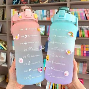Canecas garrafa de água de grande capacidade 2 litros Copo de água com marcador de tempo para meninas ginásios portáteis Ginásse
