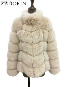 Женская меховая куртка из искусственного меха ZADORIN, зимняя одежда для женщин, воротник-стойка, длинное пальто из искусственного меха, женская черно-белая пушистая куртка, пальто из искусственного мехаL231121