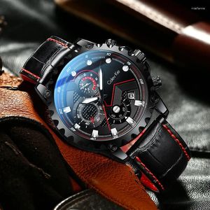 Armbandsur Colev Kie Men tittar på lyxiga multifunktionella äkta läderbandklocka för kvarts sportvattentät armbandsur reloj hombre