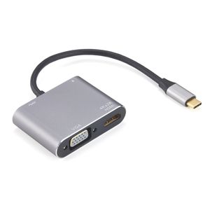 USB C a HDMI+VGA+USB3.0+Adaptador PD 4 em 1 Suporte de portas Multi 4K 30Hz 1080p Hub de doca de liga de alumínio para MacBook HP ZBook Samsung S20 Dex Huawei P30 Xiaomi 11