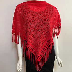 Scarves Women Winter Hollow Triangle Scarf Knitted Shawl Fringed Wraps Headscarf Soft Solid Color Fashion Warm