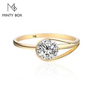 Pierścienie ślubne Mintybox D Color Round 60 mm S925 Pierścień Pure 10K 14K Złoto Luksurly AU585 dla kobiet zaręczynowy Prezent biżuterii 231120