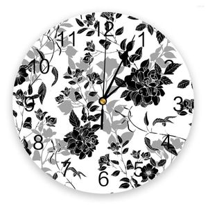 Wall Clocks Black And White Flowers PVC Clock Living Room Decoration Modern Design Home Decore Digital