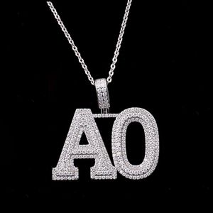 2022 Hip Hop Initial Buchstabe A O personalisierte 925 Sterling Silber individuelle Anhänger Moissanit Halsketten für Männer