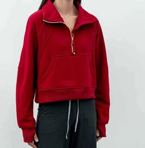 Yoga kläder lu-99 kvinnor fitness hoodies som driver jacka damer sport halv blixtlås tröja tjock lös kort stil päls med fleece20