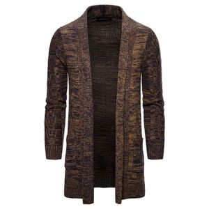 Chandails pour hommes longs pull tricoté manteaux Cardigan décontracté Xlong manteau couleur unie Sweatercoat 231120