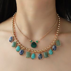 Original 2024 spring summer new Necklace For Women Double Chain Blue Turquoise Geometric Glasses Adjustable Necklace Jewelry Gift