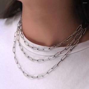 Ketten Edelstahl Halsketten für Frauen Büroklammer Kabel Gliederkette Halsband 16-20 Zoll Schmuck Großhandel Geschenke Silber Farbe LDN309
