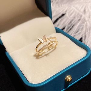 East Gate Inns Двухслойное кольцо с бриллиантом и бабочкой с универсальным женским стилем, регулируемое кольцо на указательном пальце, маленький дизайн, наконечник