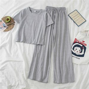 Women's Sleepwear Fanceey 2 Pieces Women Pajama Cotton Sleepwear Sets Loose Nightsuit Plain Sailor Moon Women's Nightie Casual Suit Home Clothes 230421