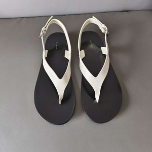 The Row High end hard goods shoes the * shoes straight buckle flat sandals women ins new leather Flip-flops summer women