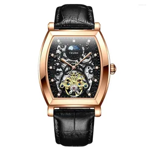 Orologi da polso di marca di moda orologio automatico da uomo quadrante nero squisito orologio meccanico in pelle impermeabile Reloj Hombre 2023