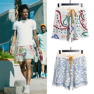 Tasarımcı Giyim kısa gündelik Rhude Renkli Kaju Çiçek Örme İpli Şort Morant Aynı Amerikan Yüksek Sokak Gündelik Plaj Pantolonları Çiftler Joggers Spor Giyim