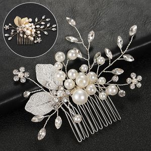 Kvinnor Crystal Pearl Leaf Hair Combs Wedding Bride Rhinestone Hairpins Festivals Party Hair Accessories Dress