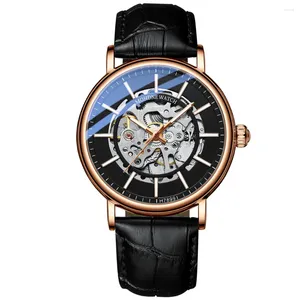Wristwatches Business Automatic Mechanical Watch Fashion Waterproof Hollowed Out Casual Leather Strap Fashionable Wrist Watches For Men
