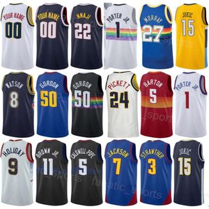 Print Basketball Men Youth Kentavious Caldwell-Pope Jerseys 5 City Jamal Murray 27 Michael Porter Jr 1 Aaron Gordon 50 Bruce Brown Jr 11 Team Sport Custom Name Number