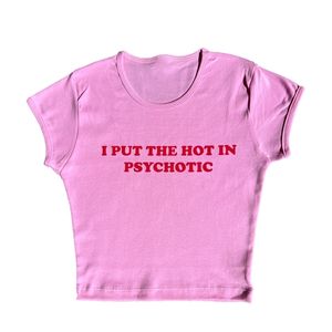 T-shirt da donna PSYC IC T-shirt da bambino Cute Pink Donna stampata Estetica Fata Crop Top Y2k Abbigliamento Punk Streetwear Sweet Emo Girls T-shirt sexy 230420