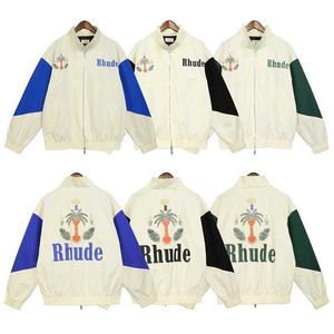 Дизайнерская одежда Повседневные пальто Rhude American High Street Trend Brand Coconut Tree Peace Pigeon Splice Contrast Hip Hop Trend Casual Shuttle Мужские женские пальто