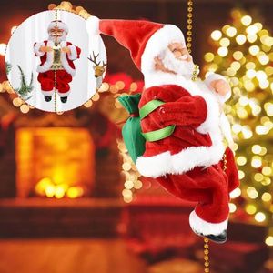 Julleksakstillbehör Santa klättrar upp tre växlar av jultomten Rope Electric Climbing Santa Claus Climbing Bead Santa Claus Christmas Doll Toy 231121