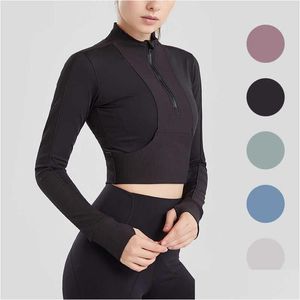 Outros Vestuário Outono e Inverno Mulheres Yoga Terno Top Fitness Sports Apertado Meio-Zip Elástico Suéter de Secagem Rápida Manga Longa D Dhhot