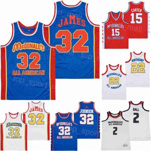 Film ALL AMERICAN MCDONALDS Jersey Basketball LEBRON JAMES 32 LONZO BALL 2 Carmelo Anthony 22 MAGIC JOHNSON Vince Carter 15 Blu Bianco Arancione High School Shirt