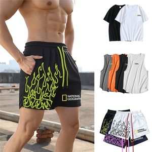 Män s shorts casual sommar fitness flamma tryck is siden cool enkel kort hylsa t shirt ärmlös snabb torr väst 230421