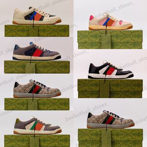 2023 Luxurys Designers Screener Shoes Beige Butter Dirty Real Leather Sneaker Web Stripe Low Top Sneakers Rubber Sole Top Quality Shoe Size 34-45 With Box