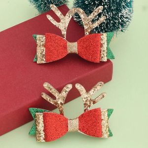 Acessórios para o cabelo 2 pçs/set clipes de natal meninas princesa kawaii alce orelha grampos de cabelo brilhante couro do plutônio para crianças presente de festa de natal