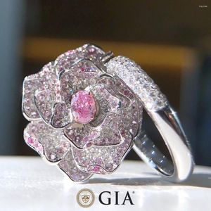 Cluster Rings GIA 0.25ct 18K Gold Nature Fancy Purplish Pink Diamonds Wedding Engagement Female For Women Fine Ring
