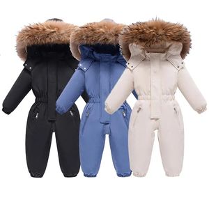 Rompers Winter Baby Jumpsuit Down Thick Warm Infant Hooded Fur Collar Romper White Black born Boy Girl Overalls Outwear Kids Snowsuit 231120