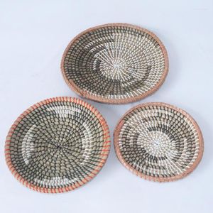 Plates 3pcs Boho Woven Wall Basket Decor Handmade Seagrass Hanging Decorative Trays Fruit Dessert Plate For Kitchen