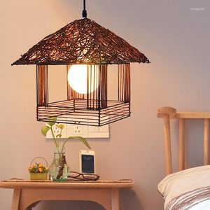 Kolye lambalar Yapımı Rattan Art Chandelier Çay Mağazası Kişiselleştirilmiş El Yapımı Kuş Yuvası Yemek Odası Yatak Odası Küçük Ev