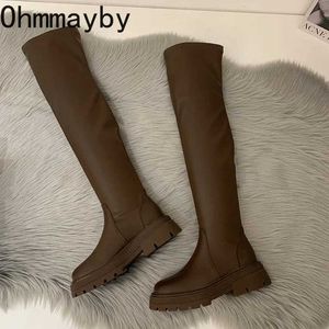 warmer Winter Long Boots For Women Fashion Slip On Square Heel Over the Knee High Boots Winter Shoes Ladies Elegant Mordern Booties