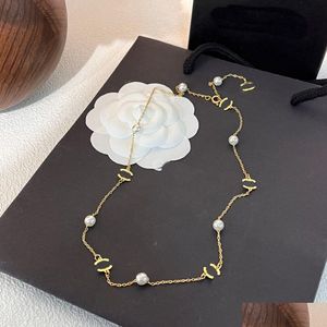 Anhänger Halsketten Marke Perle Halskette Luxus Designer Choker Liebe Kette Frauen Überzogene Edelstahl Brief Schmuck Zubehör Dro Dhboo