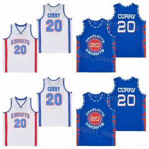 Film koszykówki Christian Knights 20 Stephen Curry Jerseys Mans Retro Pullover Oddychający vintage Hiphop College White Team Blue Shirt for Sport Fan Hafdery