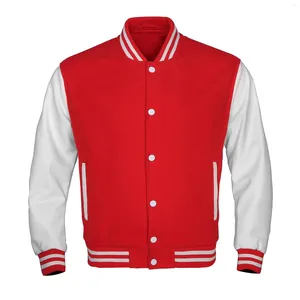 Men's Jackets Letterman Coat Autumn Solid Casual Leather Sleeves Wool Unisex Vintage Baseball Varsity Men