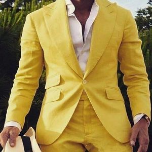 Ternos masculinos gwenhwyfar pico lapela feito sob encomenda amarelo casamento para noivo smoking padrinhos homem blazers jaqueta 2 pçs