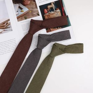 Bow Ties Solid Suede Cotton For Men Narrow 6CM Width Gray Green Brown Neckties College Young Girls Shirt Neckwear Casual Accessories