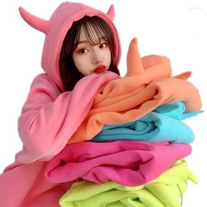 Bluzy damskie 2023 Spring Devil Horn Buda Bluza Women Velvet Warm Loose HARAJUU Friends Mech Cute Pullover Tops