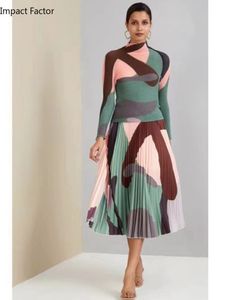 فستان مكون من قطعتين miyake نابض طباعة الذرة طية طويلة الأكمام t-shirtfashion عالي الخصر تنورة مطوية مجموعة من قطعتين 230421