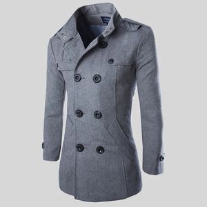 Mélanges de laine pour hommes, automne hommes Boutique noir gris classique couleur unie manteaux chauds épais Extra Long Trench Coat veste masculine 231120