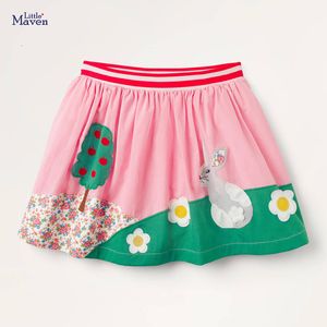 Skirts Little maven 2023 Summer Clothes Lovely Skirt Pink Pretty Rabbit Floral Baby Girls Casual Comfort Wear for Kids 2 to 7 years 230420