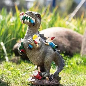 Garden Decorations Dinosaur Dwarf Statue White Beard Elf Ornaments Garden Harts Dwarf Sculpture Table Top Decoration Creative Outdoor Crafts 231120