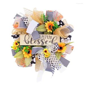 Decorative Flowers Bee Sunflower Door Ornament Artificial Flower Hangings Pendant Rustic Wreath For Home Party