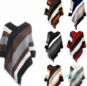 Halsdukar kvinnors pullover stickad modefärg matchande höst- och vinter sjal europeisk amerikansk halsduk rand tassel cape
